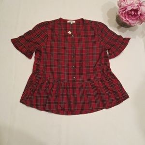 Madewell Studio Ruffle Hem Plaid Top